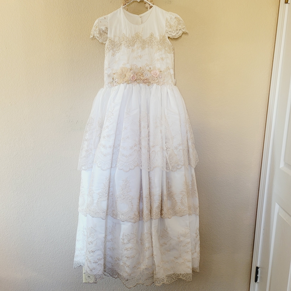 Vestido Comunion Bautizo Girls Elegant Christening Dress 14 Floral Accents